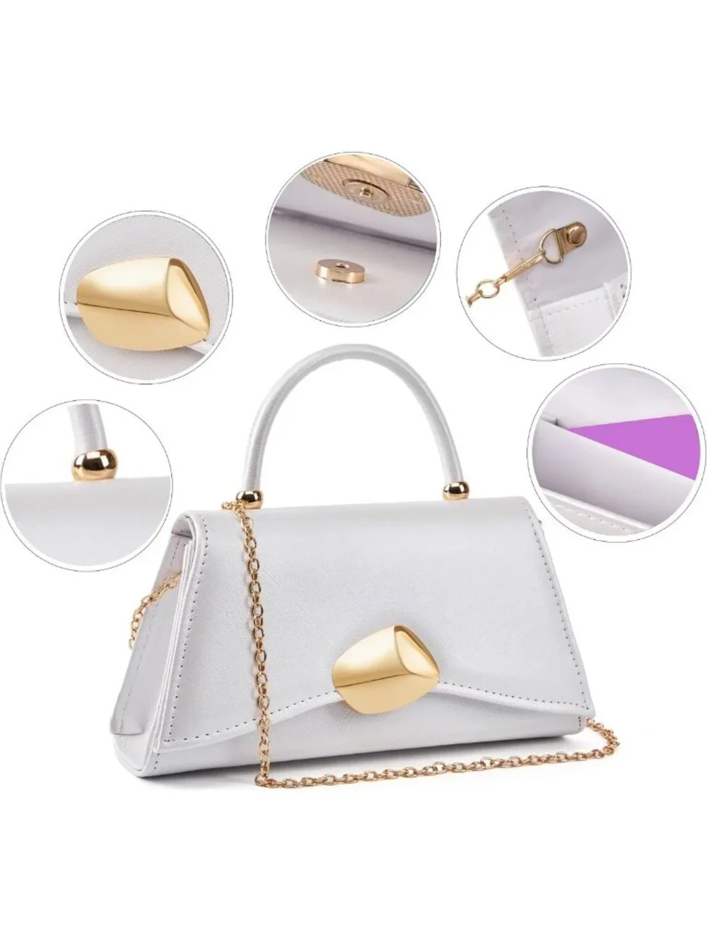 Chic Textured PU Leather Top Handle Handbag with Gold Clasp - Stylish Daily